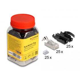   Delock RJ45 Moduláris apa csatlakozó húzásgátló Cat.6A és robusztus hajlításvédő védőburkolat 25 db-os készlet (DL-66990)