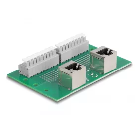   Delock RJ45 2 db. anya - 2 db. Terminal block nyomógombbal hajlított DIM sínhez (DL-66995)