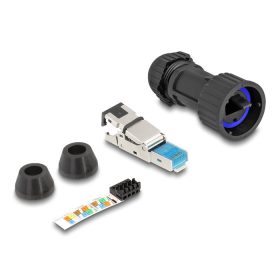  Delock RJ45 apa összeállítás Cat.6A átvezető csatolóval IP68 por és vízhatlan fekete (DL-67049)
