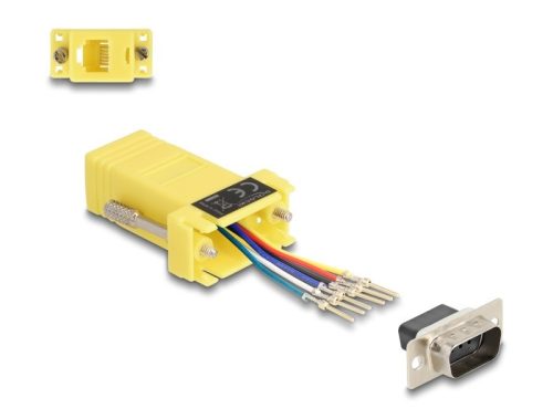 Delock D-Sub 9-tűs dugó   RJ12 anya összekötő adapter sárga