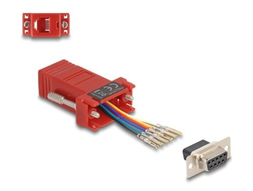 Delock D-Sub 9-tűs anya   RJ12 anya összekötő adapter piros
