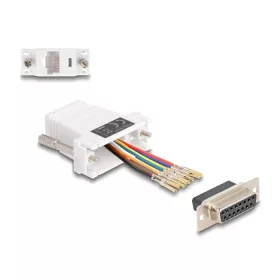   Delock D-Sub 15-tűs anya   RJ45 anya összekötő adapter fehér (DL-67111)