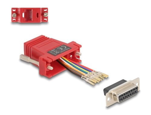 Delock D-Sub 15-tűs anya   RJ45 anya összekötő adapter piros