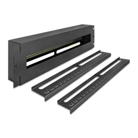   Delock 19  áramkör megszakító kábelrendező csík borítóval és DIN sínnel 3U fém, fekete (DL-67197)