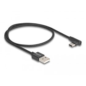   Delock USB 2.0 kábel A-típusú csatlakozódugó - USB Type-C  csatlakozódugó, ívelt, 0,5 m, fekete (DL-80029)