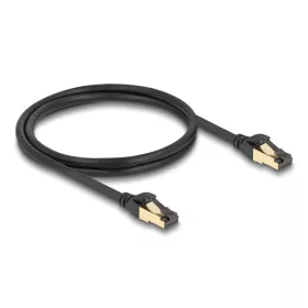   Delock RJ45 hálózati kábel Cat.6A apa - apa S/FTP fekete 1 m - Cat.7 nyers kábellel, mely alkalmas bel- és kültéri használatra (DL-80248)
