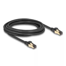   Delock RJ45 hálózati kábel Cat.6A apa - apa S/FTP fekete 3 m - Cat.7 nyers kábellel, mely alkalmas bel- és kültéri használatra (DL-80250)