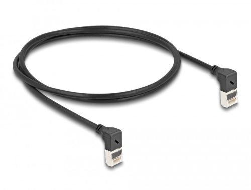 Delock RJ45 hálózati kábel Cat.6A S/FTP vékony 90  fokban felfelé / felfelé hajló 1 m fekete