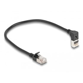   Delock RJ45 hálózati kábel Cat.6A S/FTP vékony 90  fokban felfelé hajló / egyenes 0,25 m fekete (DL-80285)