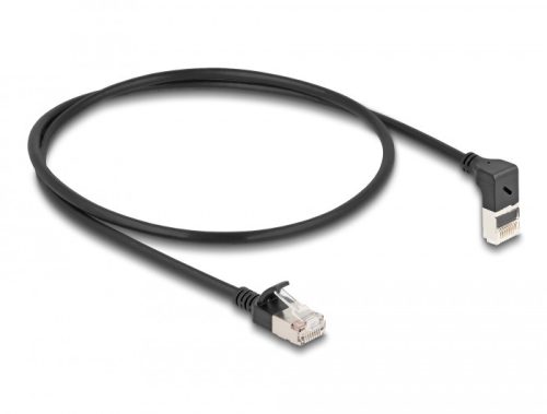 Delock RJ45 hálózati kábel Cat.6A S/FTP vékony 90  fokban felfelé hajló / egyenes 0,5 m fekete