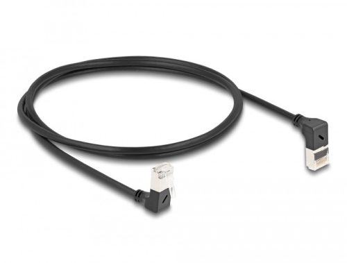 Delock RJ45 hálózati kábel Cat.6A S/FTP vékony 90  fokban felfelé / lefelé hajló 1 m fekete