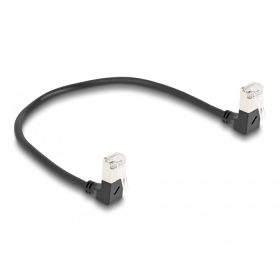   Delock RJ45 hálózati kábel Cat.6A S/FTP vékony 90  fokban lefelé / lefelé hajló 0,25 m fekete (DL-80297)