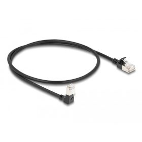   Delock RJ45 hálózati kábel Cat.6A S/FTP vékony 90  fokban lefelé hajló / egyenes 0,5 m fekete (DL-80304)