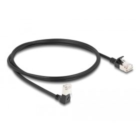   Delock RJ45 hálózati kábel Cat.6A S/FTP vékony 90  fokban lefelé hajló / egyenes 1 m fekete (DL-80305)