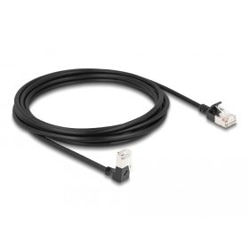   Delock RJ45 hálózati kábel Cat.6A S/FTP vékony 90  fokban lefelé hajló / egyenes 3 m fekete (DL-80307)