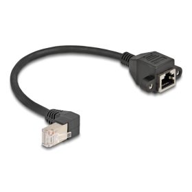   Delock Hálózat bővítő kábel S/FTP RJ45 apa 90  hajlított - RJ45 beépített anya Cat.6A 0,25 m fekete (DL-80309)
