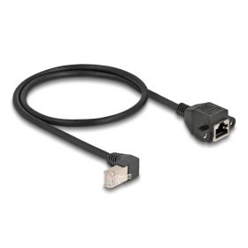   Delock Hálózat bővítő kábel S/FTP RJ45 apa 90  hajlított - RJ45 beépített anya Cat.6A 0,5 m fekete (DL-80310)