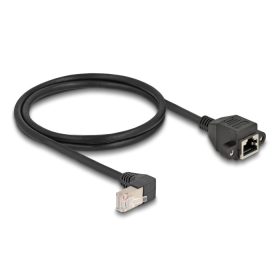   Delock Hálózat bővítő kábel S/FTP RJ45 apa 90  hajlított - RJ45 beépített anya Cat.6A 1 m fekete (DL-80311)