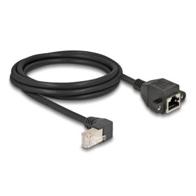   Delock Hálózat bővítő kábel S/FTP RJ45 apa 90  hajlított - RJ45 beépített anya Cat.6A 2 m fekete (DL-80312)
