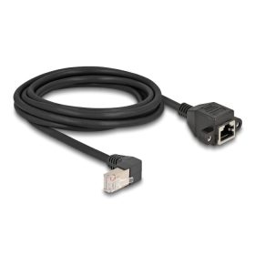   Delock Hálózat bővítő kábel S/FTP RJ45 apa 90  hajlított - RJ45 beépített anya Cat.6A 3 m fekete (DL-80313)