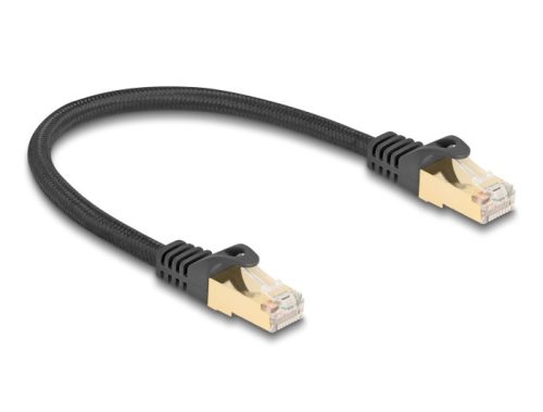 Delock RJ45 hálózati kábel fonott borítással Cat.6A S/FTP apa - apa 0,25 m fekete