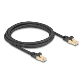   Delock RJ45 hálózati kábel fonott borítással Cat.6A S/FTP apa - apa 2 m fekete (DL-80318)