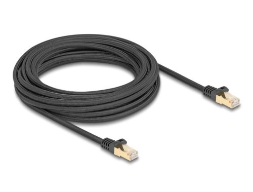 Delock RJ45 hálózati kábel fonott borítással Cat.6A S/FTP apa - apa 7,5 m fekete