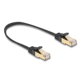   Delock RJ45 lapos hálózati kábel fonott borítással Cat.6A U/FTP apa - apa 0,25 m fekete (DL-80323)