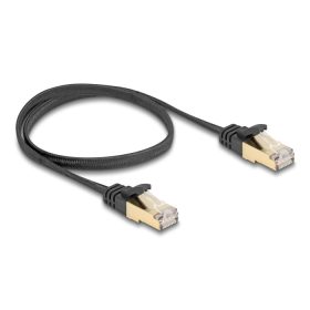  Delock RJ45 lapos hálózati kábel fonott borítással Cat.6A U/FTP apa - apa 0,5 m fekete (DL-80324)