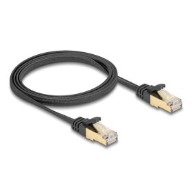   Delock RJ45 lapos hálózati kábel fonott borítással Cat.6A U/FTP apa - apa 1 m fekete (DL-80325)