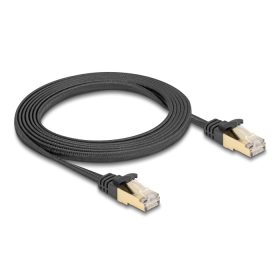   Delock RJ45 lapos hálózati kábel fonott borítással Cat.6A U/FTP apa - apa 2 m fekete (DL-80326)