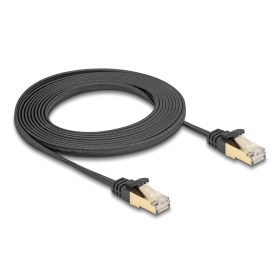   Delock RJ45 lapos hálózati kábel fonott borítással Cat.6A U/FTP apa - apa 3 m fekete (DL-80327)