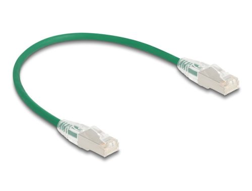 Delock RJ45 hálózati kábel Cable Cat.6A apa   apa hajlított csatlakozóval U/FTP Slim 0,3 m, zöld