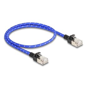   Delock RJ45 hálózati kábel fonott borítással Cat.6A U/FTP Slim, 0,5 m, kék (DL-80376)