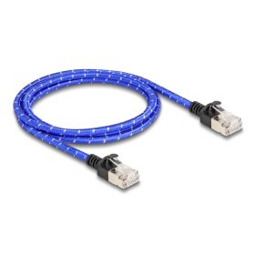   Delock RJ45 hálózati kábel fonott borítással Cat.6A U/FTP Slim, 1 m, kék (DL-80377)