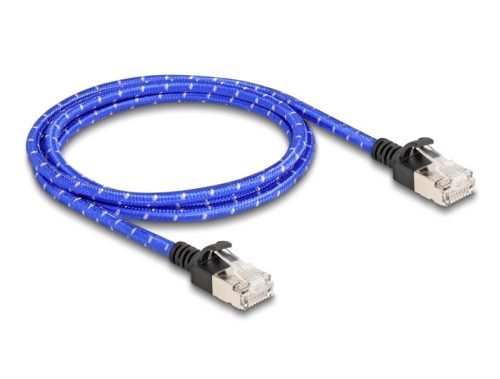 Delock RJ45 hálózati kábel fonott borítással Cat.6A U/FTP Slim, 1 m, kék