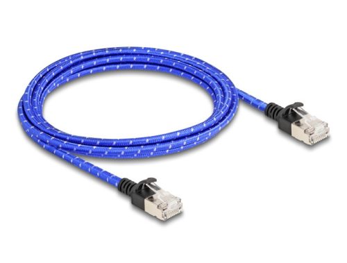 Delock RJ45 hálózati kábel fonott borítással Cat.6A U/FTP Slim, 2 m, kék