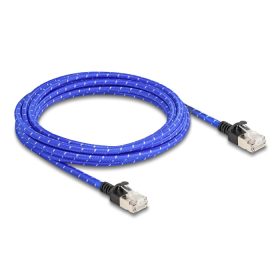   Delock RJ45 hálózati kábel fonott borítással Cat.6A U/FTP Slim, 3 m, kék (DL-80379)