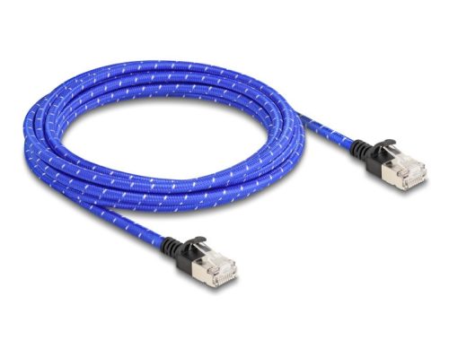 Delock RJ45 hálózati kábel fonott borítással Cat.6A U/FTP Slim, 3 m, kék