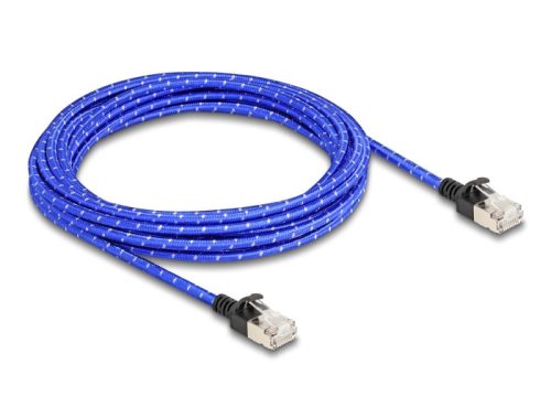 Delock RJ45 hálózati kábel fonott borítással Cat.6A U/FTP Slim, 5 m, kék