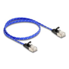   Delock RJ45 lapos hálózati kábel fonott borítással Cat.6A U/FTP 0,5 m, kék (DL-80382)