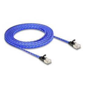   Delock RJ45 lapos hálózati kábel fonott borítással Cat.6A U/FTP 3 m, kék (DL-80385)