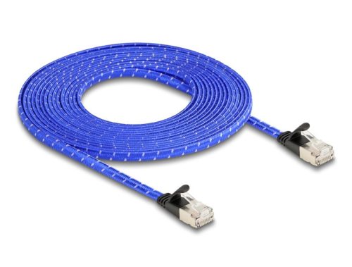 Delock RJ45 lapos hálózati kábel fonott borítással Cat.6A U/FTP 5 m, kék