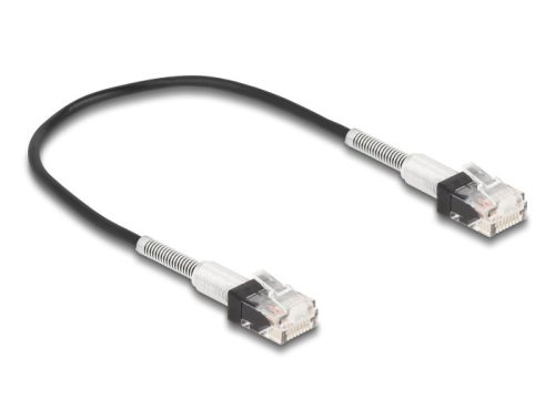 Delock RJ45 hálózati kábel dupla hajlítás védelemmel Cat.6A UTP Slim 0,3 m, fekete