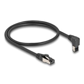   Delock RJ45 hálózati kábel Cat.8.1 S/FTP 90  fokban felfelé hajló / egyenes 0,5 m fekete (DL-80393)
