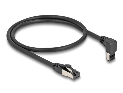 Delock RJ45 hálózati kábel Cat.8.1 S/FTP 90  fokban felfelé hajló / egyenes 0,5 m fekete