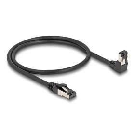   Delock RJ45 hálózati kábel Cat.8.1 S/FTP 90  fokban lefelé hajló / egyenes 0,5 m fekete (DL-80399)