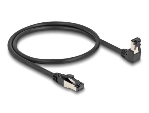Delock RJ45 hálózati kábel Cat.8.1 S/FTP 90  fokban lefelé hajló / egyenes 0,5 m fekete