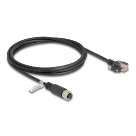   Delock M12 kábel A-kódú 8 tűs anya - RJ45 apa csavarokkal Cat.5e FTP 2 m hosszú fekete (DL-80425)