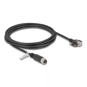   Delock M12 kábel A-kódú 8 tűs anya - RJ45 apa csavarokkal Cat.5e FTP 3 m hosszú fekete (DL-80428)